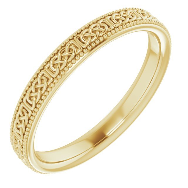 14K Yellow 3 mm Celtic - Inspired Milgrain Band - Balacia