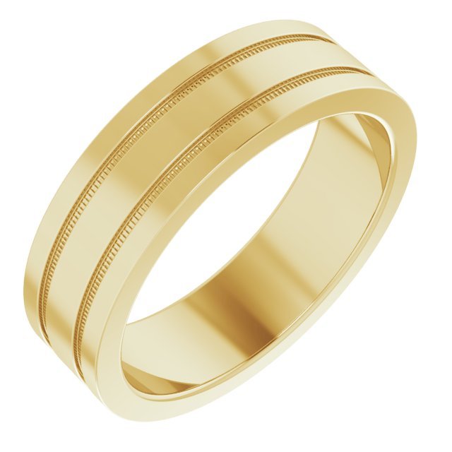 14K Yellow 6 mm Flat Edge Band with Milgrain - Balacia