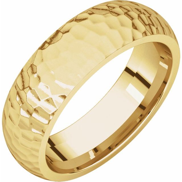 14K Yellow 6 mm Half Round Band with Hammer Finish - Balacia