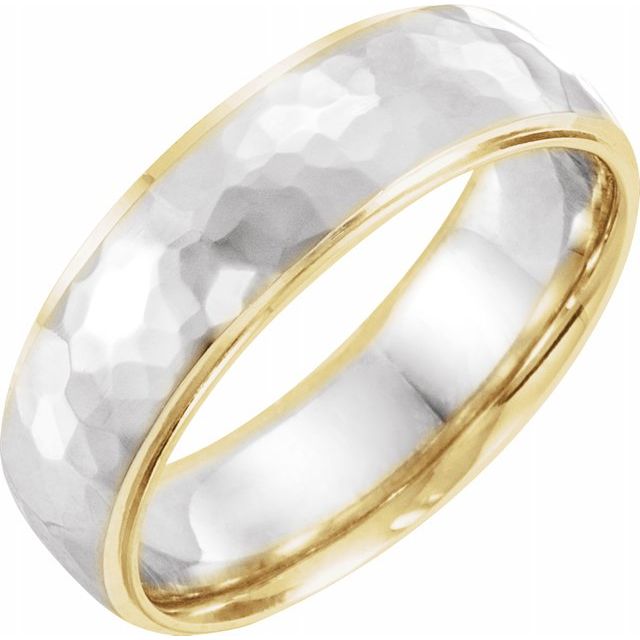 14K Yellow/White/Yellow 6 mm Flat Edge Band with Hammer Finish - Balacia