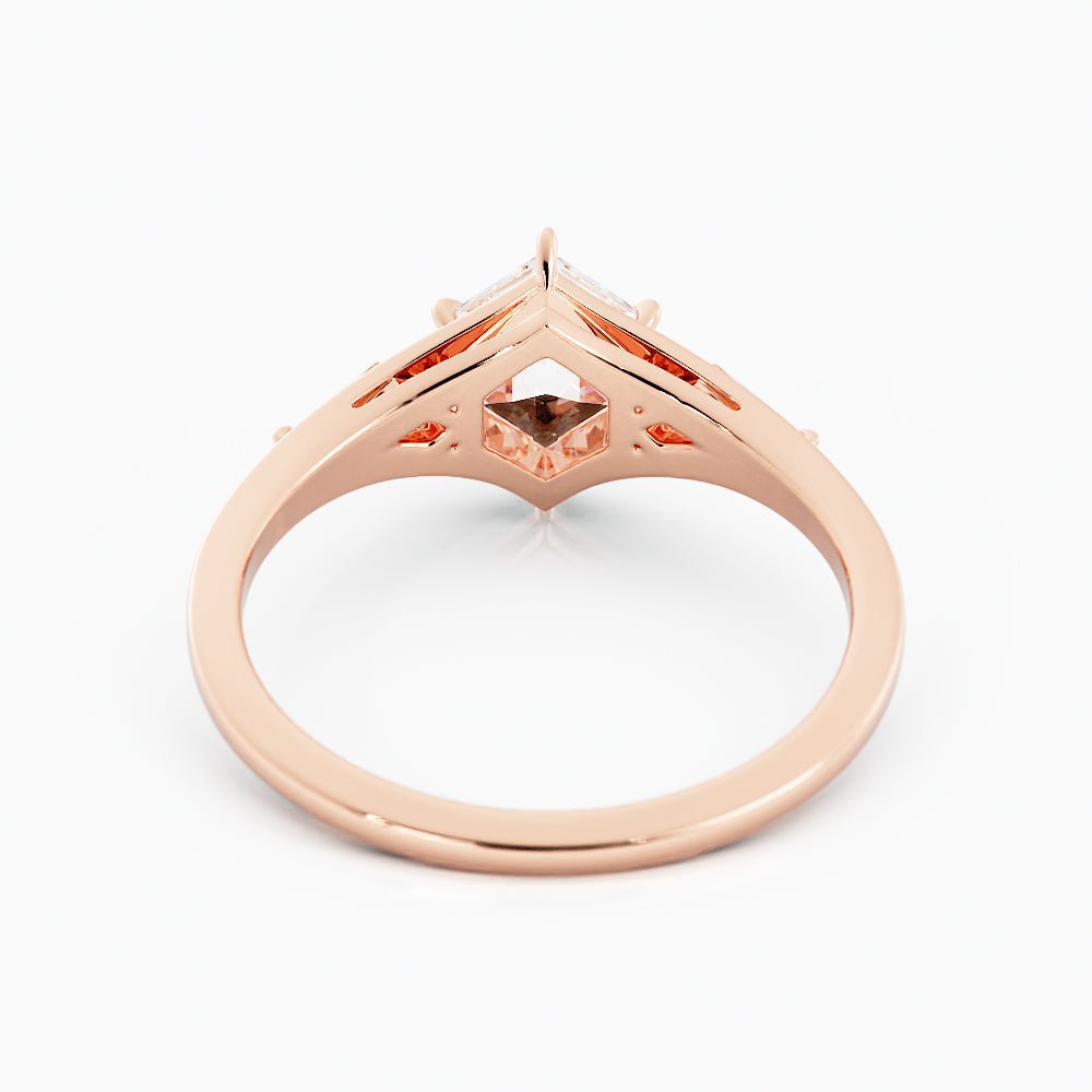 1.8 Salt and Pepper Hexagon Cut Moissanite Engagement Ring 14k Rose Gold - Balacia