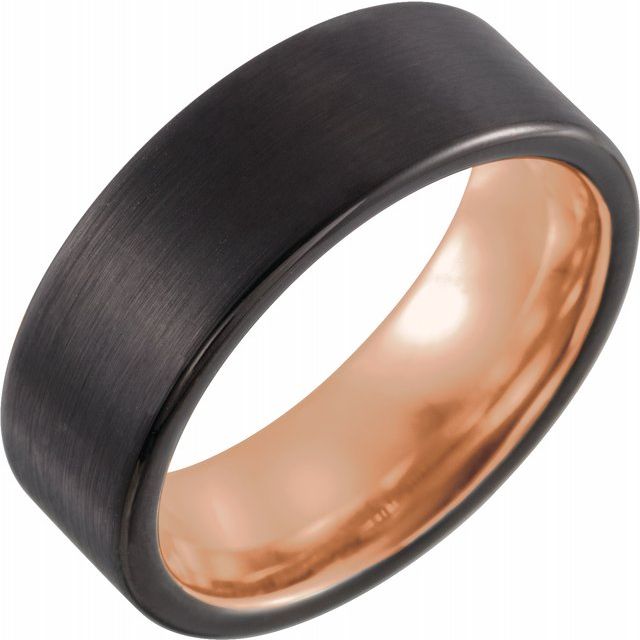 18K Rose Gold PVD & Black PVD Tungsten 8 mm Flat Edge Band - Balacia