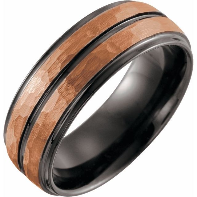 18k Rose Gold PVD & Black PVD Tungsten 8 mm Grooved - Balacia