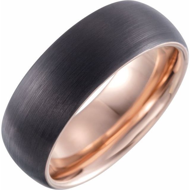 18K Rose Gold PVD &amp; Black PVD Tungsten 8 mm Half Round Band - Balacia