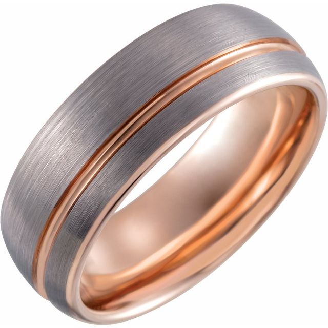 18K Rose Gold PVD Tungsten 8 mm Grooved Band with Satin Finish - Balacia