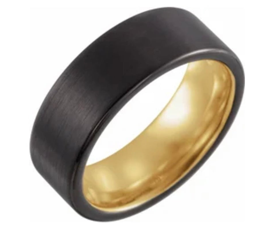 18K Yellow Gold PVD & Black PVD Tungsten 8 mm Flat Edge Band - Balacia