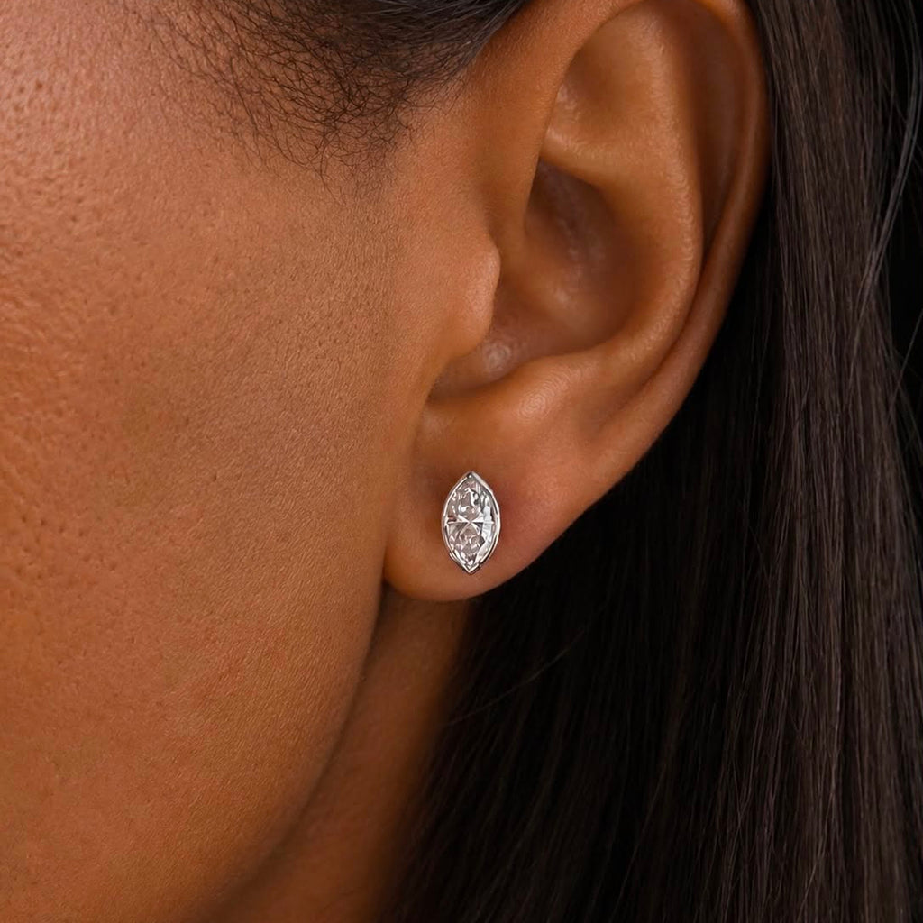 1ct Marquise Cut Diamond Bezel Stud Earrings