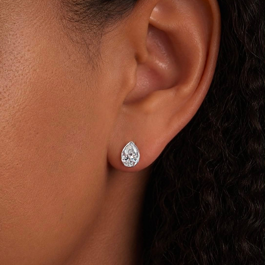 1ctw White Gold Pear Diamond Bezel Stud Earrings