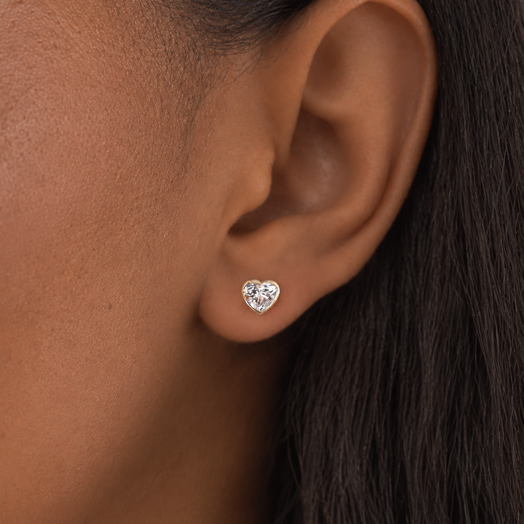 1ctw heart diamond bezel stud earrings