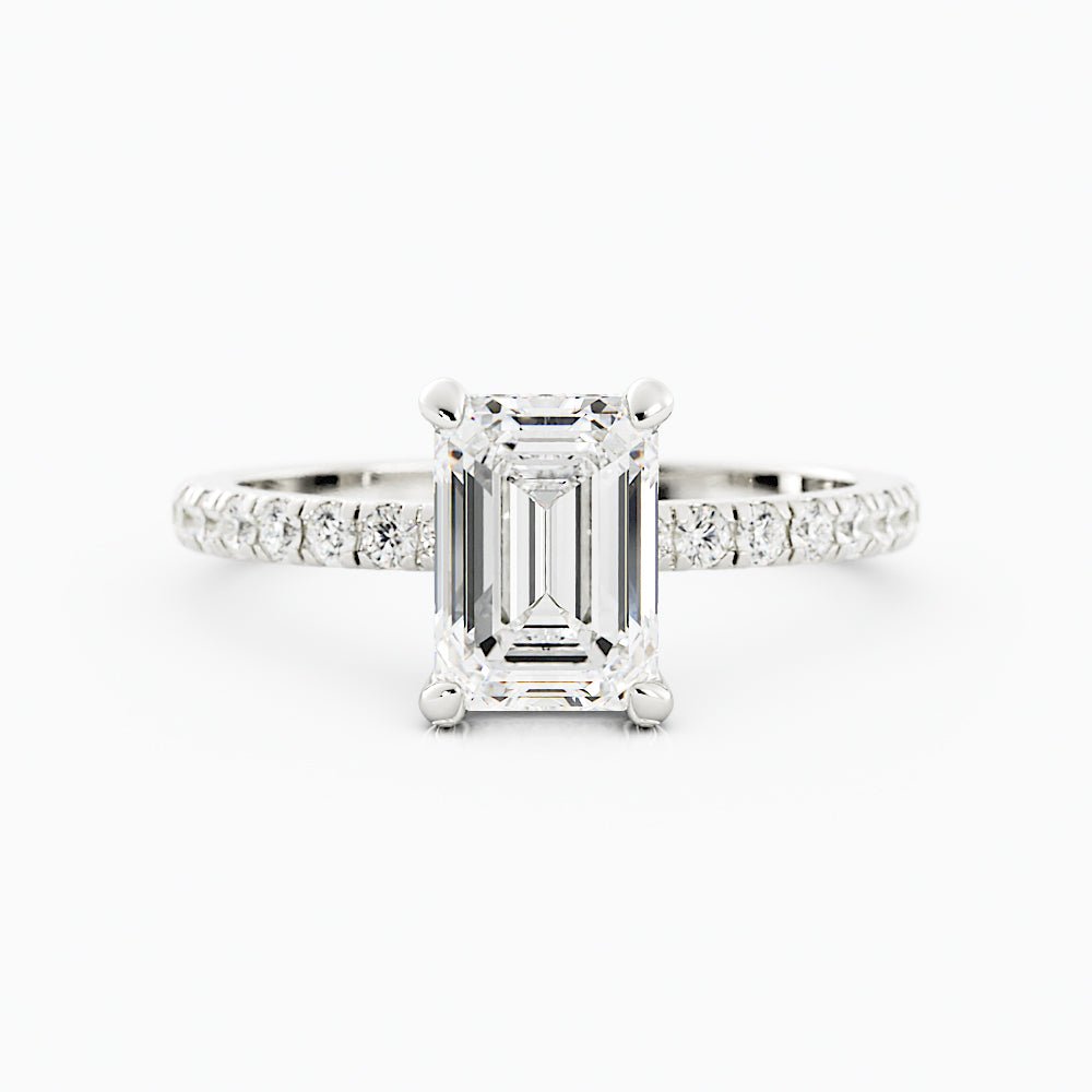 2.2 Carat Emerald Cut Moissanite Engagement Ring 14k White Gold - Balacia