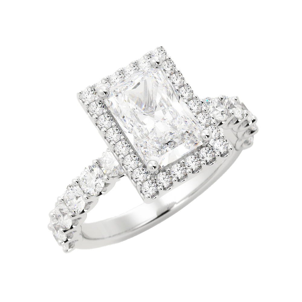 2.7 Carat Radiant Diamond Cut w/ Halo Engagement Ring 14k White Gold - Balacia