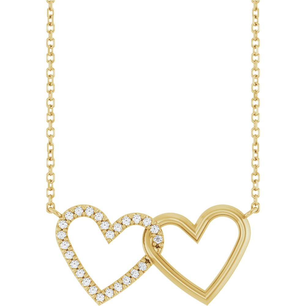 2 hearts necklace gold diamonds