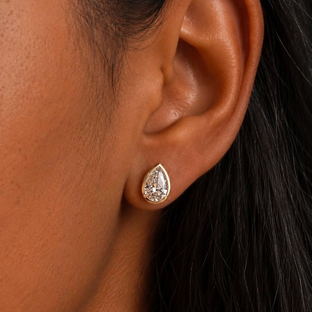 2ctw Pear Lab Diamond Bezel Stud Earrings