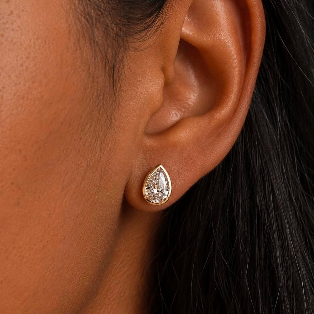 2ctw Pear Lab Diamond Bezel Stud Earrings
