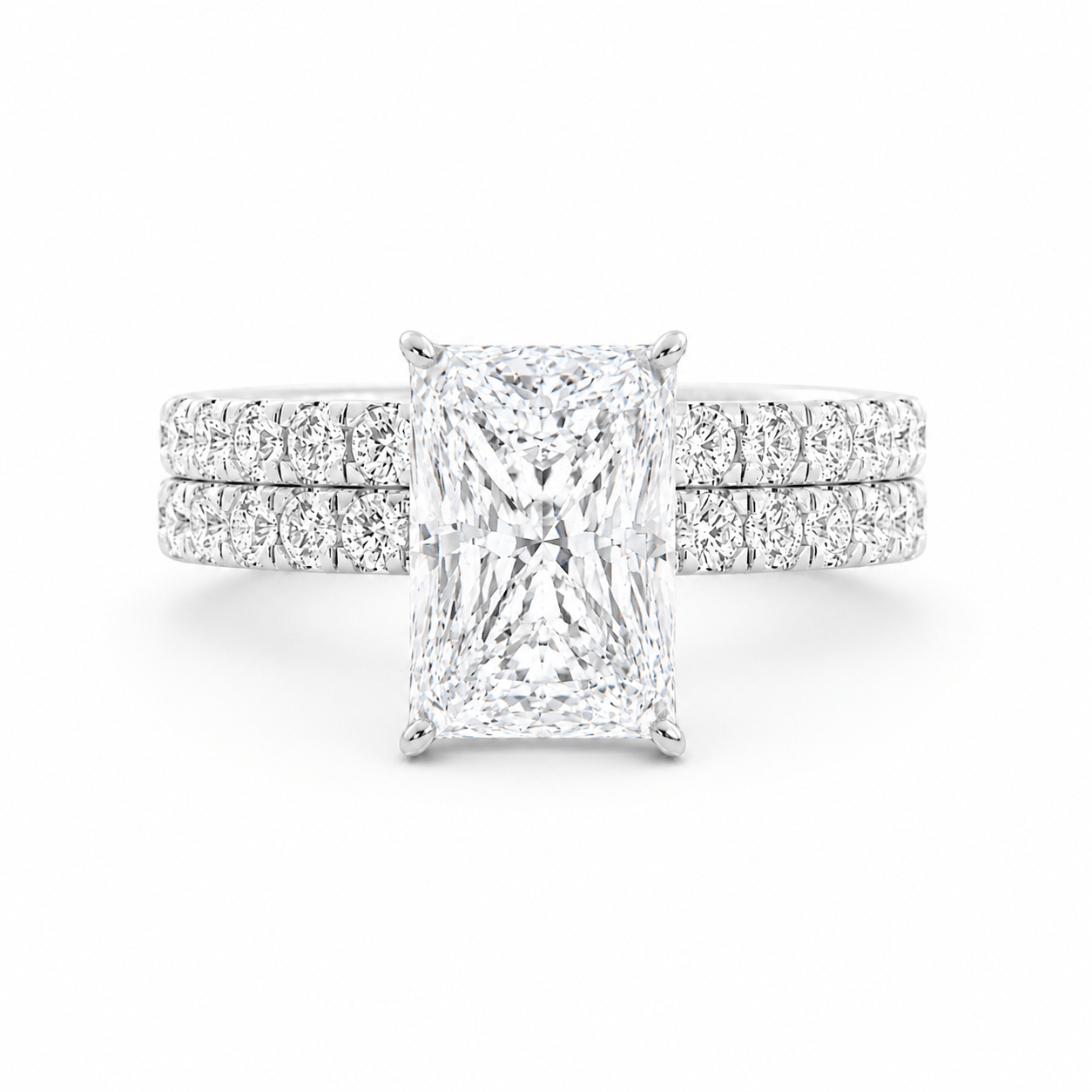 Radiant Cut Moissanite Engagement Ring Set 