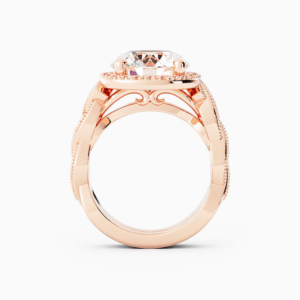 3.3 Carat Round Diamond Twist Halo Engagement Ring 14k Rose Gold - Balacia