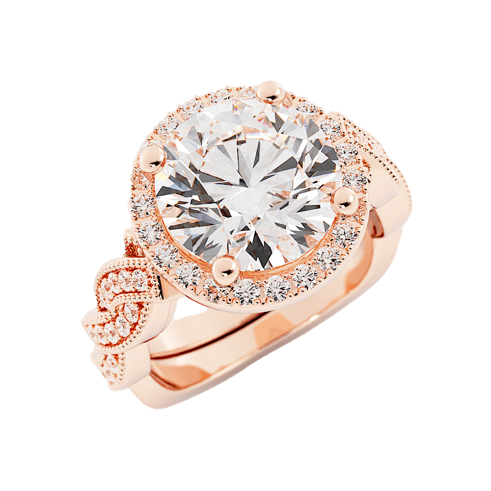 3.3 Carat Round Diamond Twist Halo Engagement Ring 14k Rose Gold - Balacia