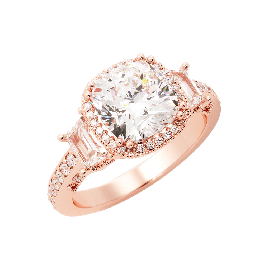 3.4 Carat Cushion Cut Diamond w/ Halo Engagement Ring 14k Rose Gold - Balacia