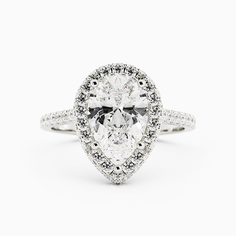 3.4 Carat Pear Cut Diamond Engagement Ring 14k White Gold - Balacia