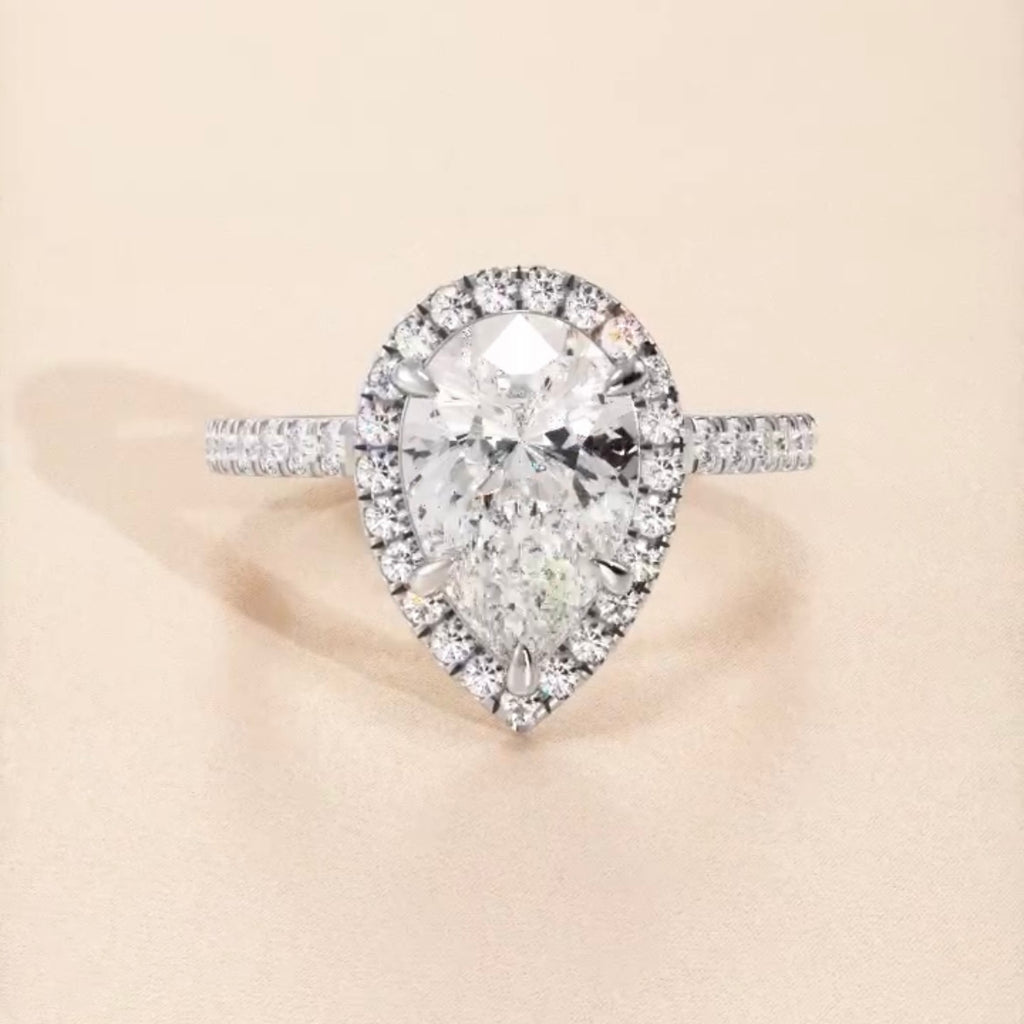 2 Carat Pear Diamond Halo Engagement Ring