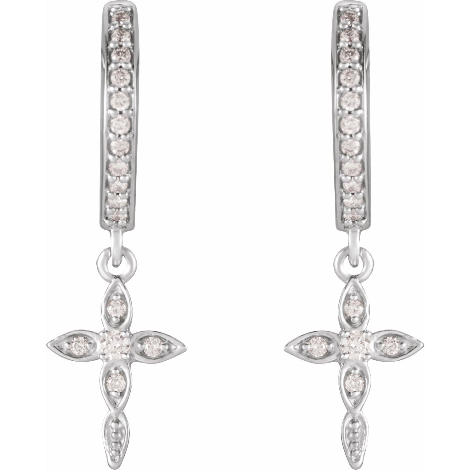 14K 1/8 CTW Natural Diamond Cross Hoop Earrings