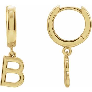 18K Initial B Hinged Huggie Earring