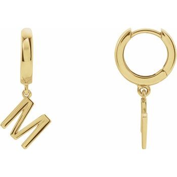 14K Initial M Hinged Huggie Earring