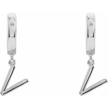 14K Initial V Hinged Huggie Earring