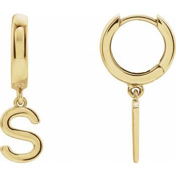 14K Initial S Hinged Huggie Earring