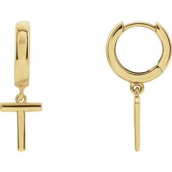 14K Initial T Hinged Huggie Earring