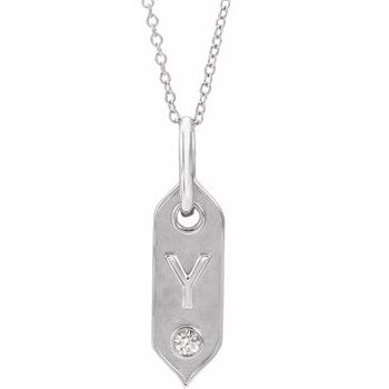 14K  .05 CT Natural Diamond Initial Y 16-18&quot; Necklace