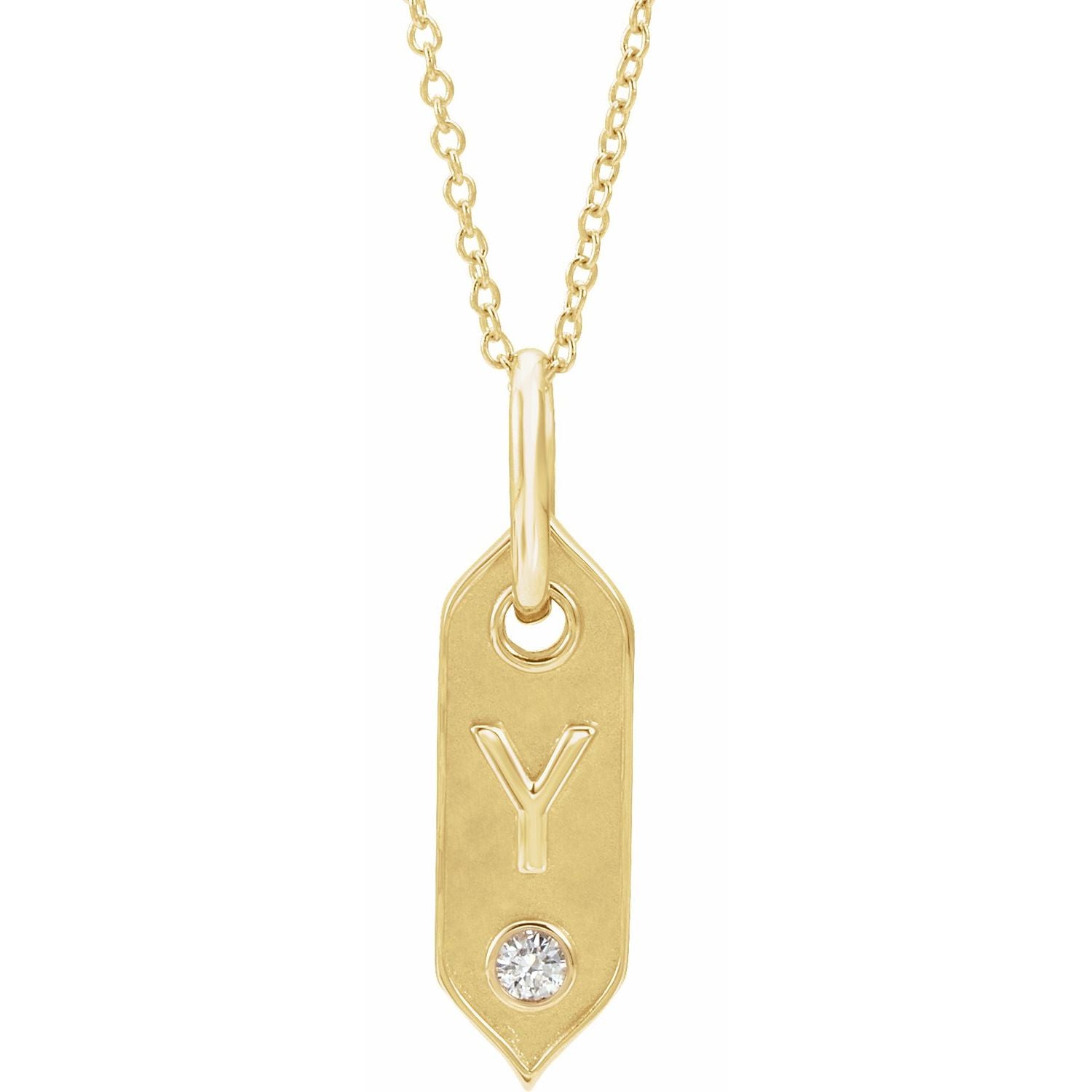 14K  .05 CT Natural Diamond Initial Y 16-18&quot; Necklace