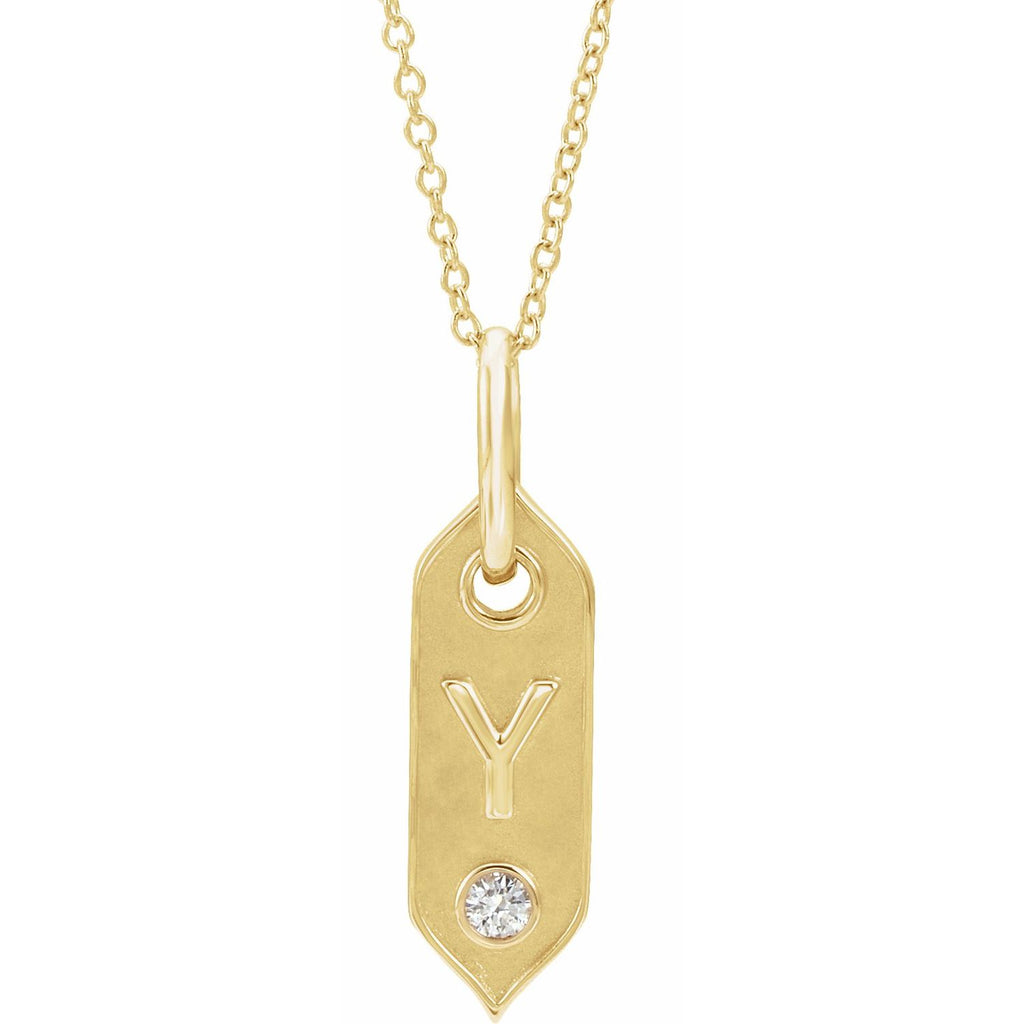 14K  .05 CT Natural Diamond Initial Y 16-18" Necklace