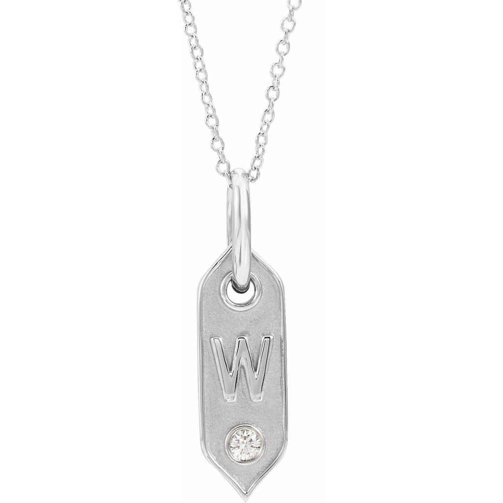 14K .05 CT Natural Diamond Initial W 16-18" Necklace