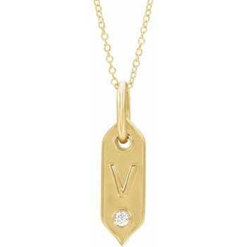 14K  .05 CT Natural Diamond Initial V 16-18&quot; Necklace