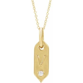 14K  .05 CT Natural Diamond Initial V 16-18" Necklace