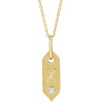 14K  .05 CT Natural Diamond Initial X 16-18&quot; Necklace