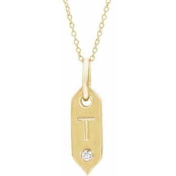 14K  .05 CT Natural Diamond Initial T 16-18&quot; Necklace