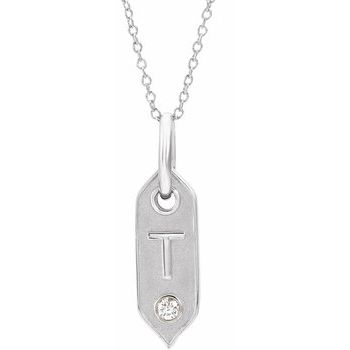 14K  .05 CT Natural Diamond Initial T 16-18&quot; Necklace
