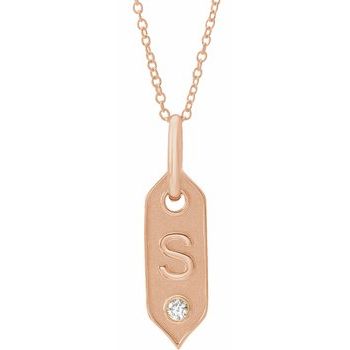 14K  .05 CT Natural Diamond Initial S 16-18&quot; Necklace