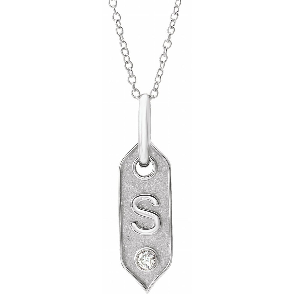 14K  .05 CT Natural Diamond Initial S 16-18" Necklace