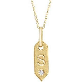 14K  .05 CT Natural Diamond Initial S 16-18&quot; Necklace