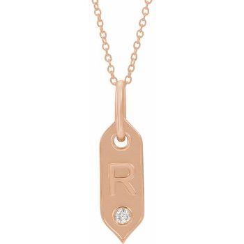 14K  .05 CT Natural Diamond Initial R 16-18&quot; Necklace