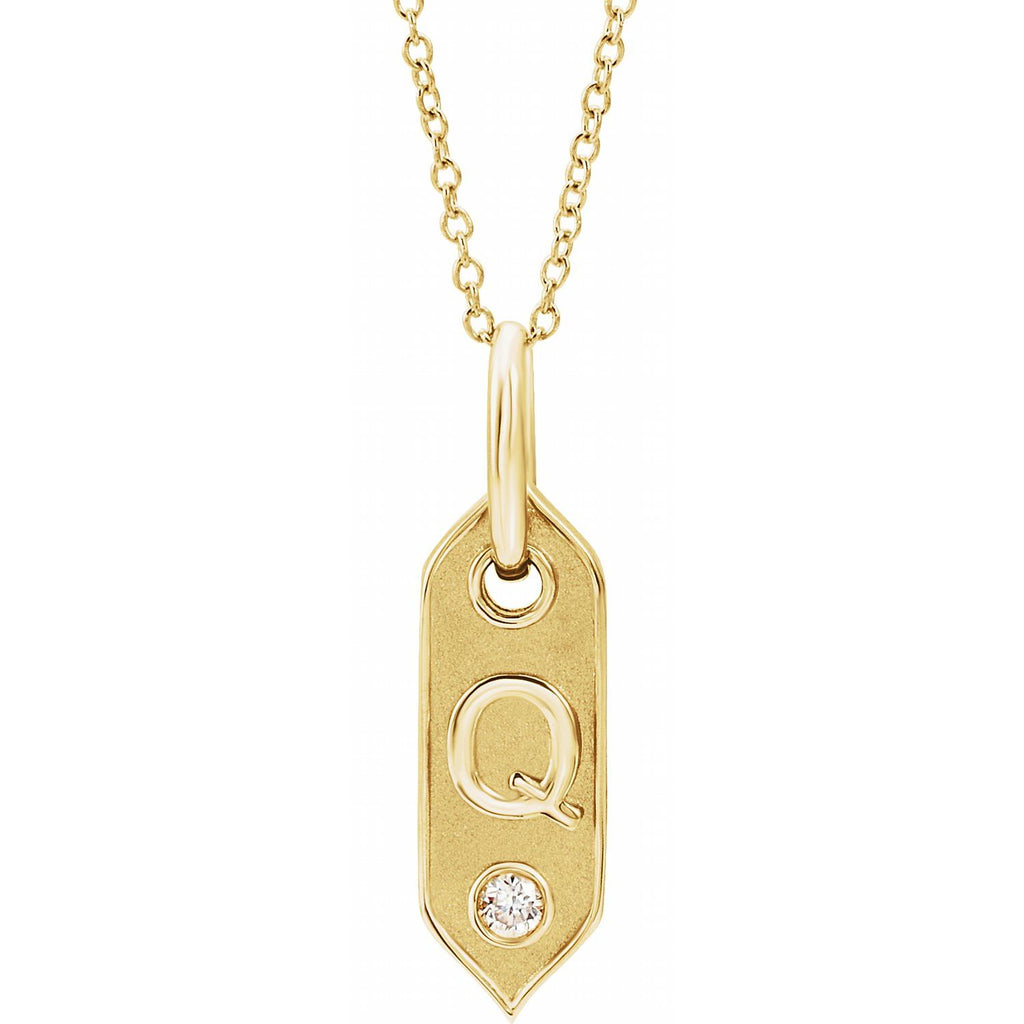 14K  .05 CT Natural Diamond Initial Q 16-18" Necklace