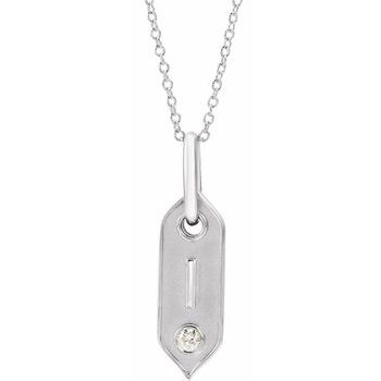 14K  .05 CT Natural Diamond Initial I 16-18" Necklace