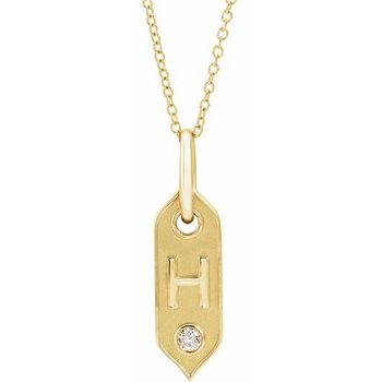 14K  .05 CT Natural Diamond Initial H 16-18&quot; Necklace