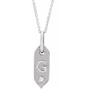 14K  .05 CT Natural Diamond Initial G 16-18" Necklace