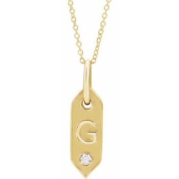 14K  .05 CT Natural Diamond Initial G 16-18" Necklace