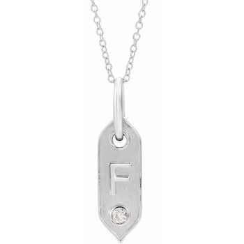 14K .05 CT Natural Diamond Initial F 16-18" Necklace