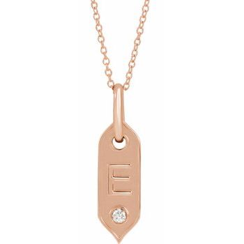 14K  .05 CT Natural Diamond Initial E 16-18&quot; Necklace